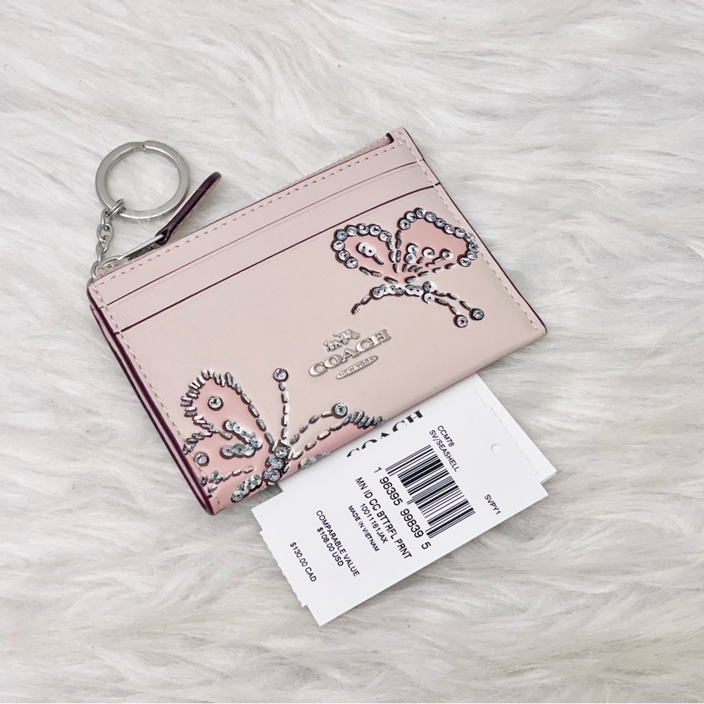 Coach Mini Skinny Id Case With Butterfly Print NWT CCM78 In Seashell - Picture 3 of 8